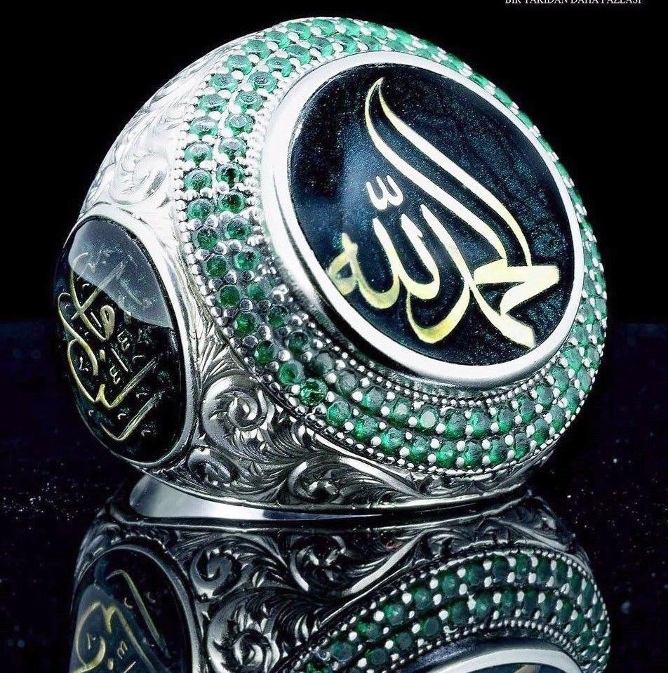 خاتم عربي مع حجر ماسي وحجر حظ