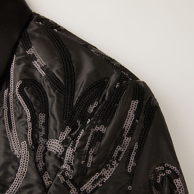 Sequin Embroidery Black Tuxedo details