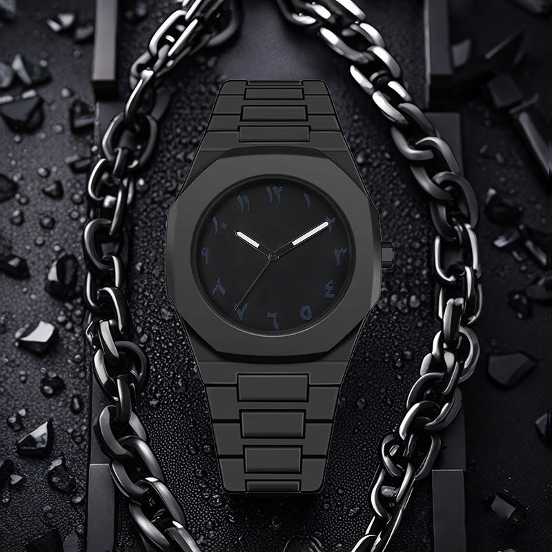 ساعة أوبسيديان إكليبس بأرقام عربية – فخامة سوداء بتصميم ستيلث قابلة للتعديل