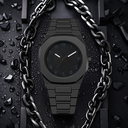 ساعة أوبسيديان إكليبس بأرقام عربية – فخامة سوداء بتصميم ستيلث قابلة للتعديل