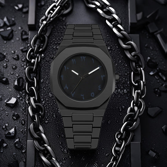 ساعة أوبسيديان إكليبس بأرقام عربية – فخامة سوداء بتصميم ستيلث قابلة للتعديل