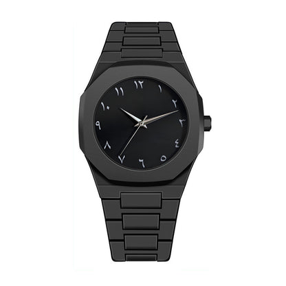 ساعة أوبسيديان إكليبس بأرقام عربية – فخامة سوداء بتصميم ستيلث قابلة للتعديل