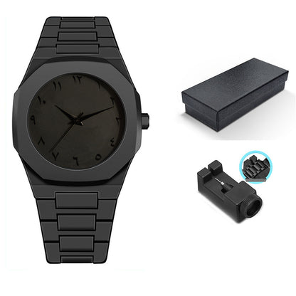 ساعة أوبسيديان إكليبس بأرقام عربية – فخامة سوداء بتصميم ستيلث قابلة للتعديل