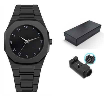 ساعة أوبسيديان إكليبس بأرقام عربية – فخامة سوداء بتصميم ستيلث قابلة للتعديل