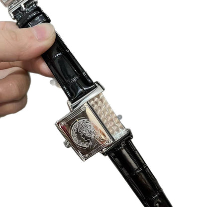 ساعة ريفيرسو كلاسيك فاخرة بهيكل من الذهب الوردي وحركة كوارتز دقيقة