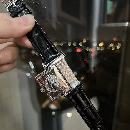 ساعة ريفيرسو كلاسيك فاخرة بهيكل من الذهب الوردي وحركة كوارتز دقيقة