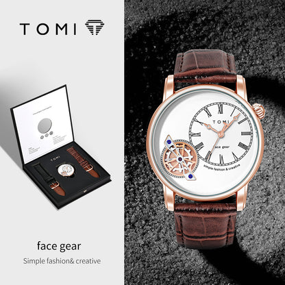 ساعة TOMI الجديدة - سيريس Face Gear | ساعة رجالية كوارتز بسوار جلد مقاومة للماء