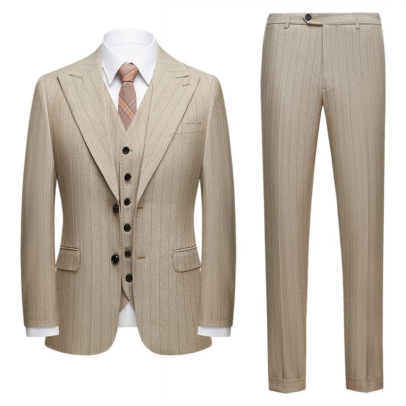 3-Piece Stripe Beige Suit