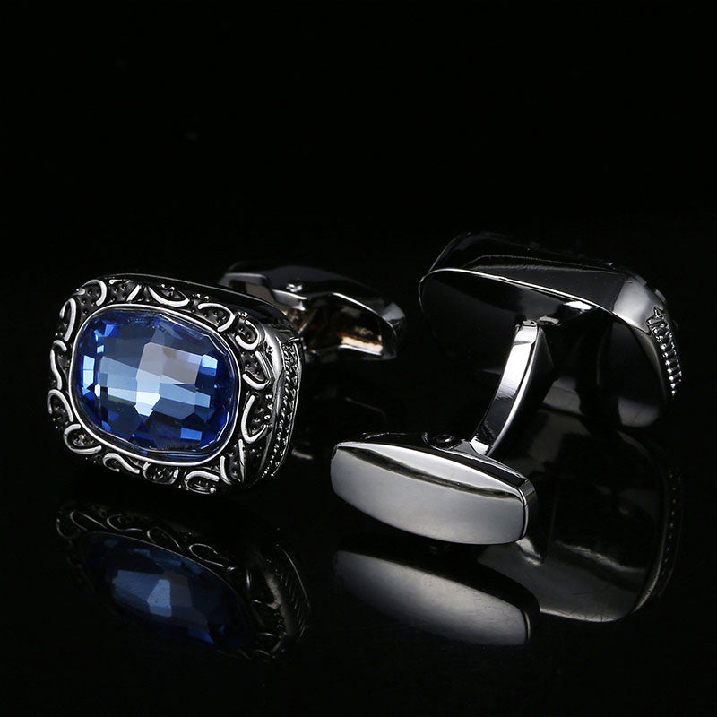 Vintage Floral Blue Diamond Crystal Cufflinks - www.tuxedoaction.com