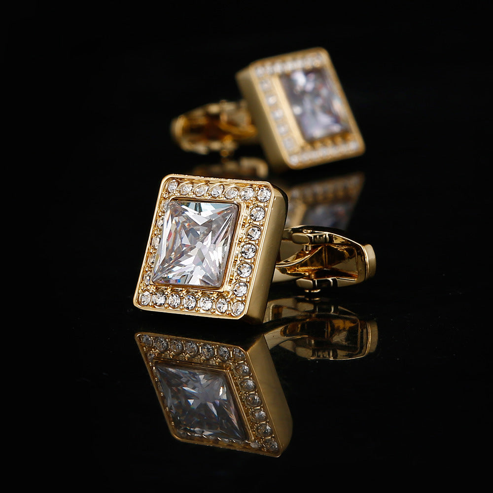 Gold Square Zirconia Full Diamond Crystal Cufflinks - www.tuxedoaction.com