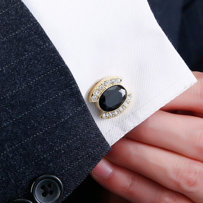 Black Diamond Gold French Full Diamond Craft Cufflinks - www.tuxedoaction.com