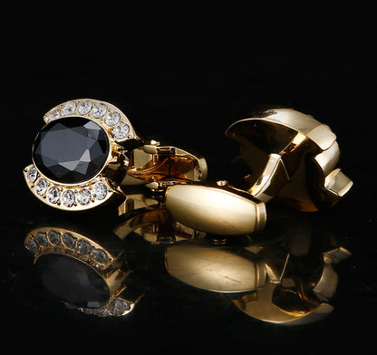 Black Diamond Gold French Full Diamond Craft Cufflinks - www.tuxedoaction.com