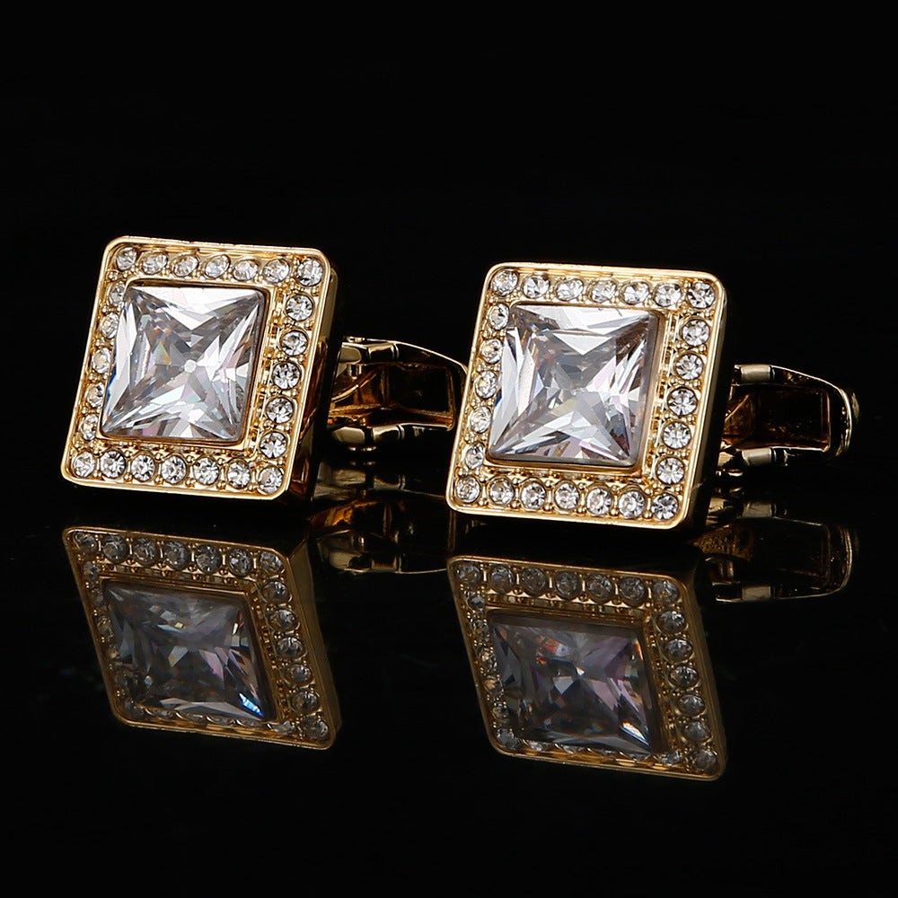 Gold Square Zirconia Full Diamond Crystal Cufflinks - www.tuxedoaction.com