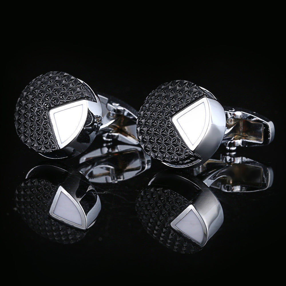 Metal Brass French Black Pattern Cufflinks - www.tuxedoaction.com