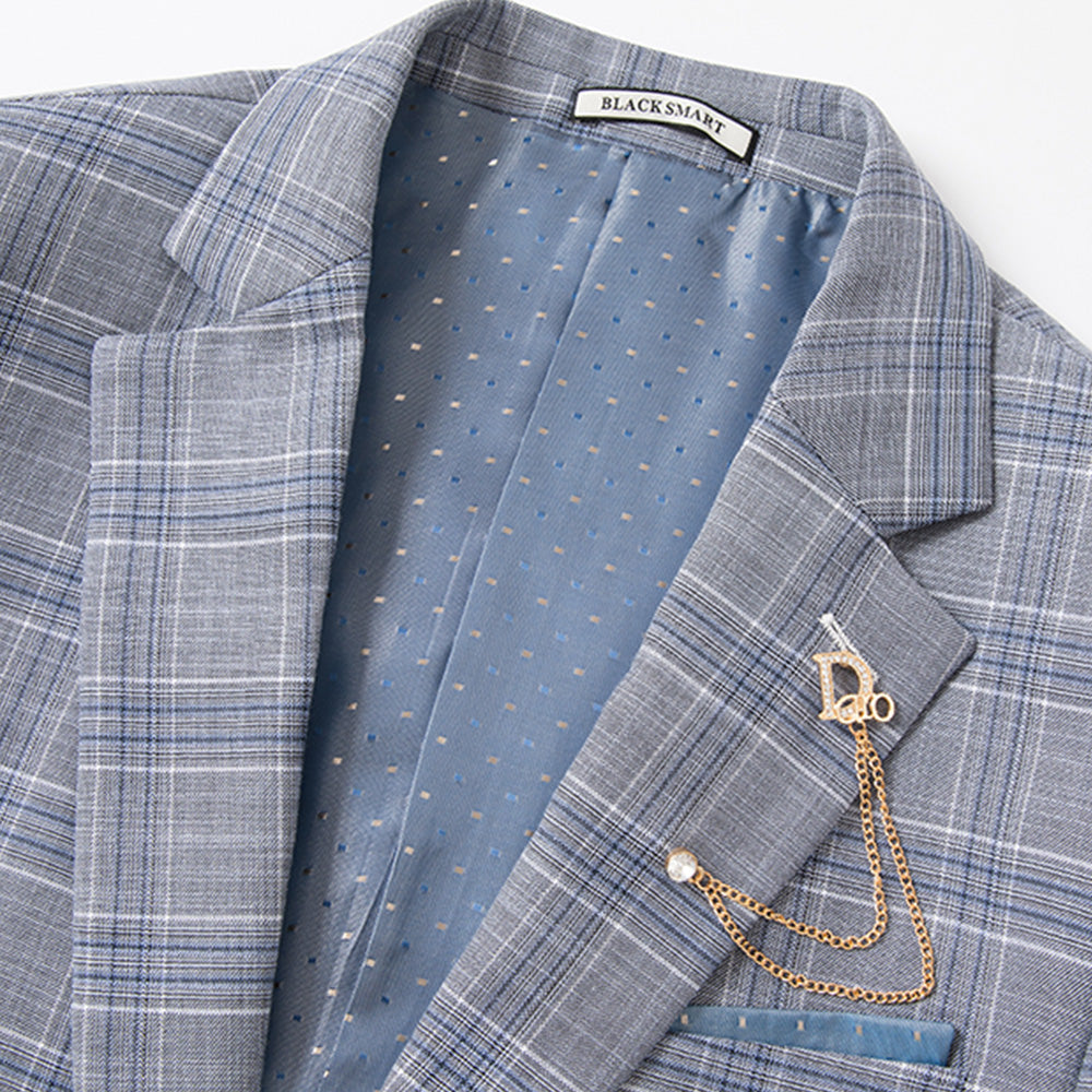 Plaid Greyish Blue Suit details