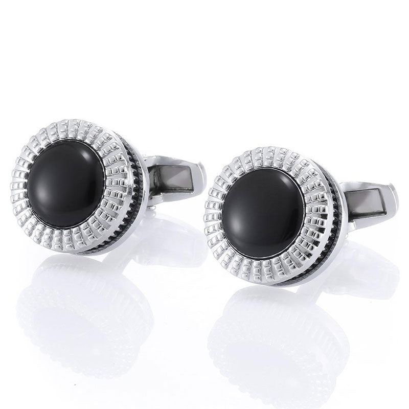 Round Silver And Black Two-Tone Cufflinks - www.tuxedoaction.com