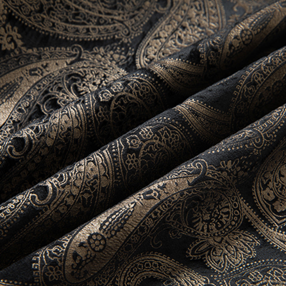 Gold Paisley Black Tuxedo Fabric