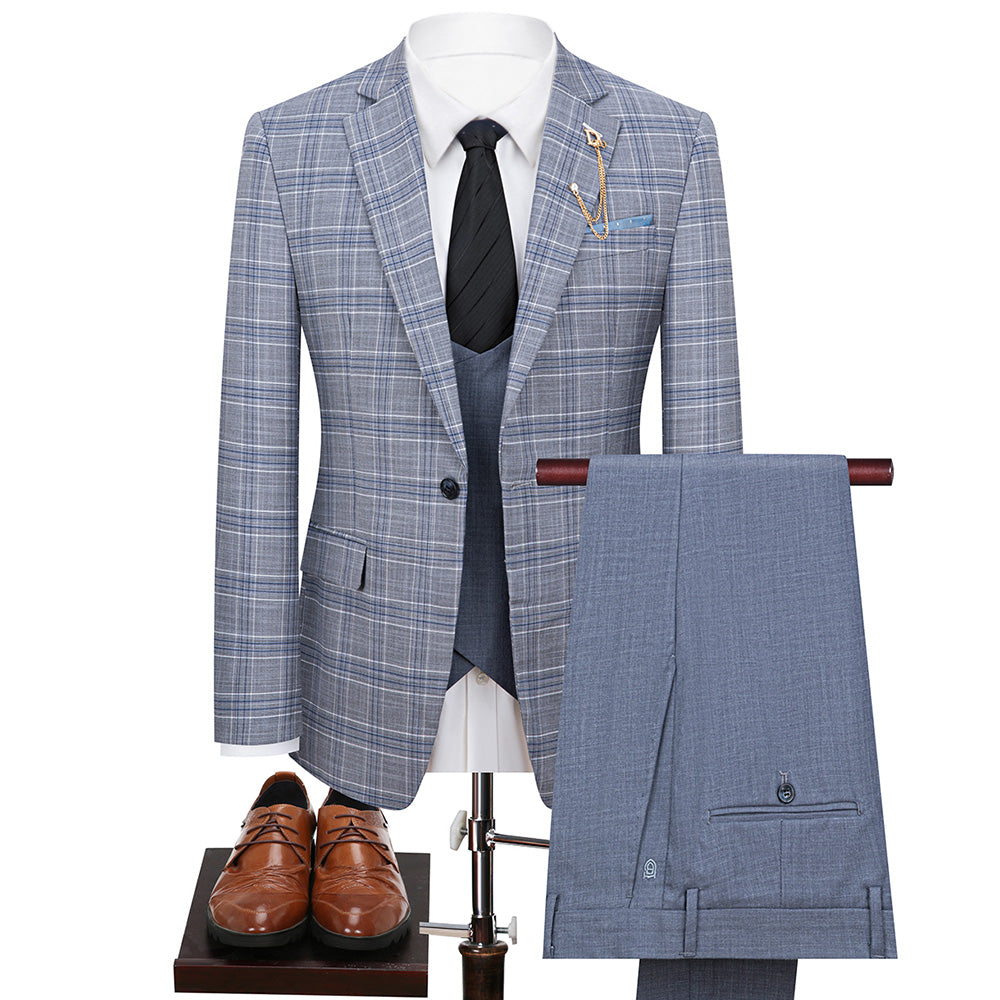 Plaid Greyish Blue Suit