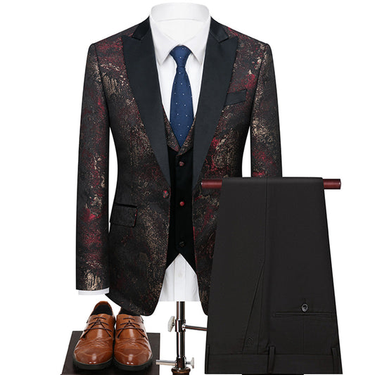 gold galaxy burgundy suit