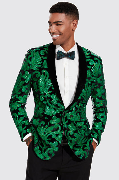 green sequin floral tuxedo