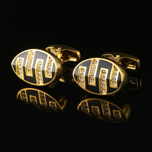 Oval Diamond-set Gold French Cufflinks - www.tuxedoaction.com