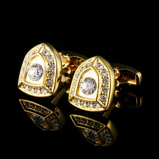 Gold Shield with Diamond Cufflinks - www.tuxedoaction.com