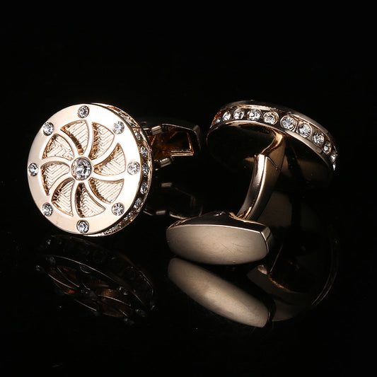 Wheel-shaped Diamond Rose Gold Cufflinks for Men - www.tuxedoaction.com