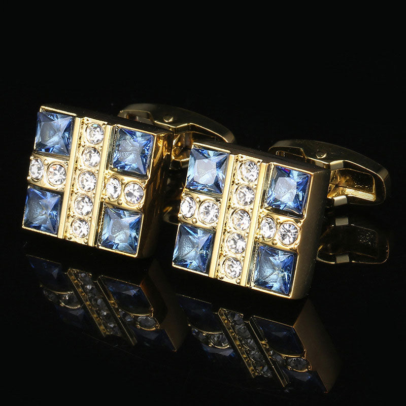 Blue Crystal Shirt Gold Cufflinks - www.tuxedoaction.com