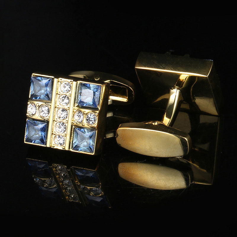 Blue Crystal Shirt Gold Cufflinks - www.tuxedoaction.com