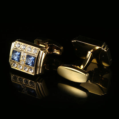 Blue crystal set cufflinks Gold - www.tuxedoaction.com