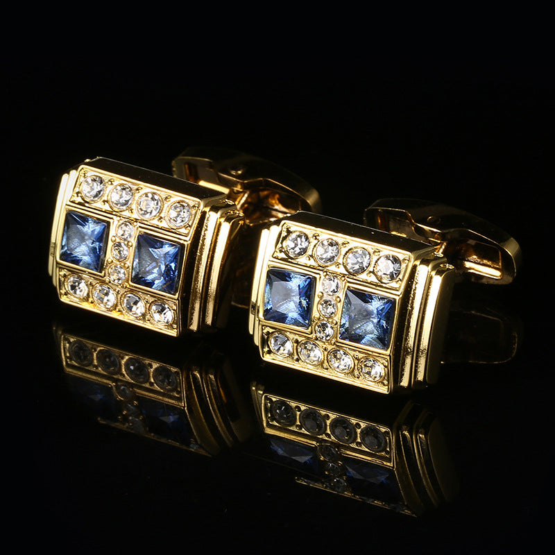 Blue crystal set cufflinks Gold - www.tuxedoaction.com