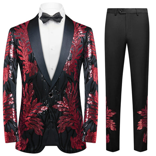 red sequin laurel black tuxedo