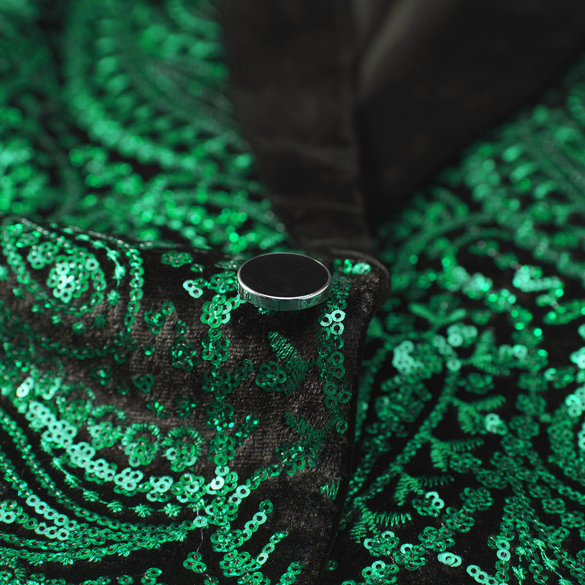 Green Paisley Black Suit details