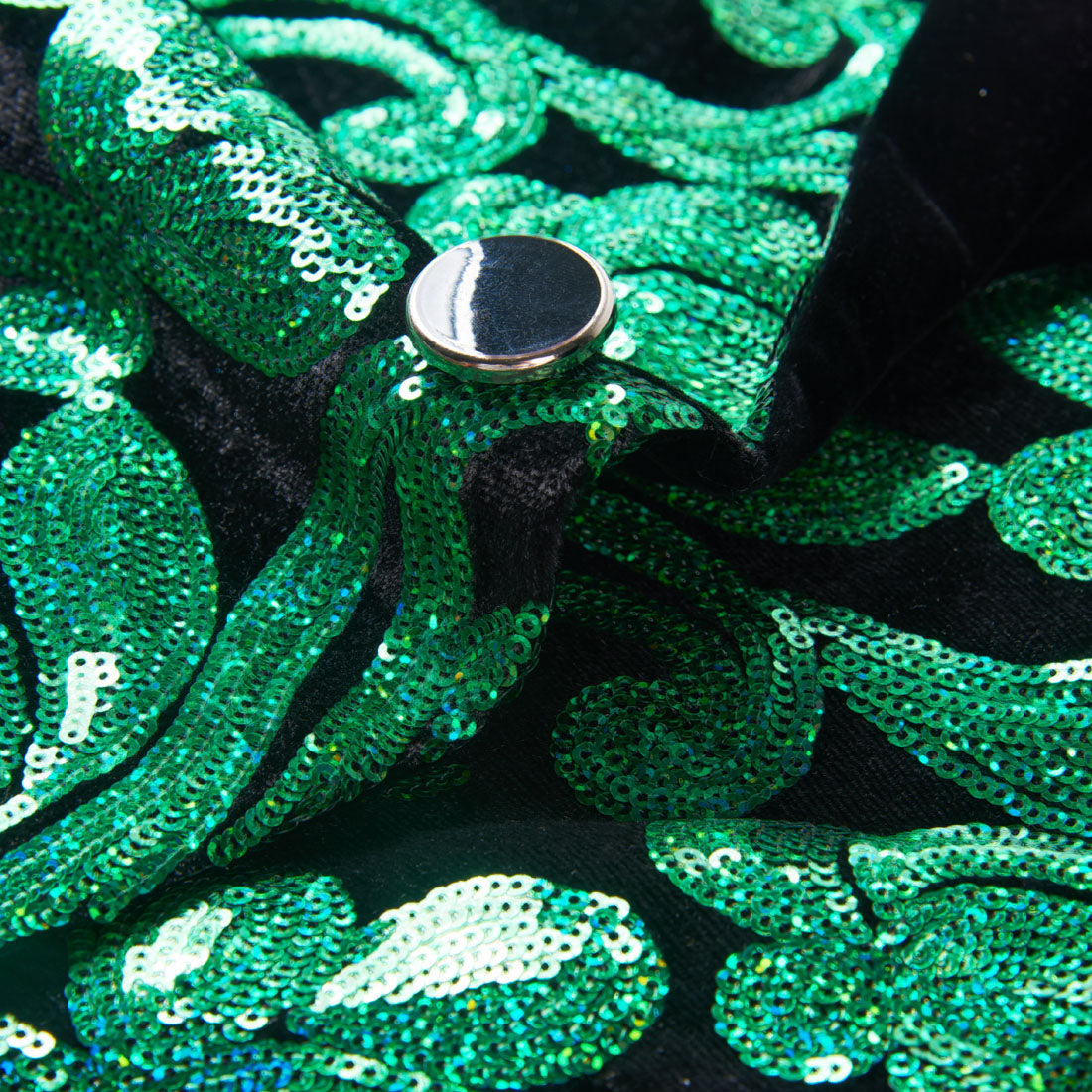 green sequin tuxedo details