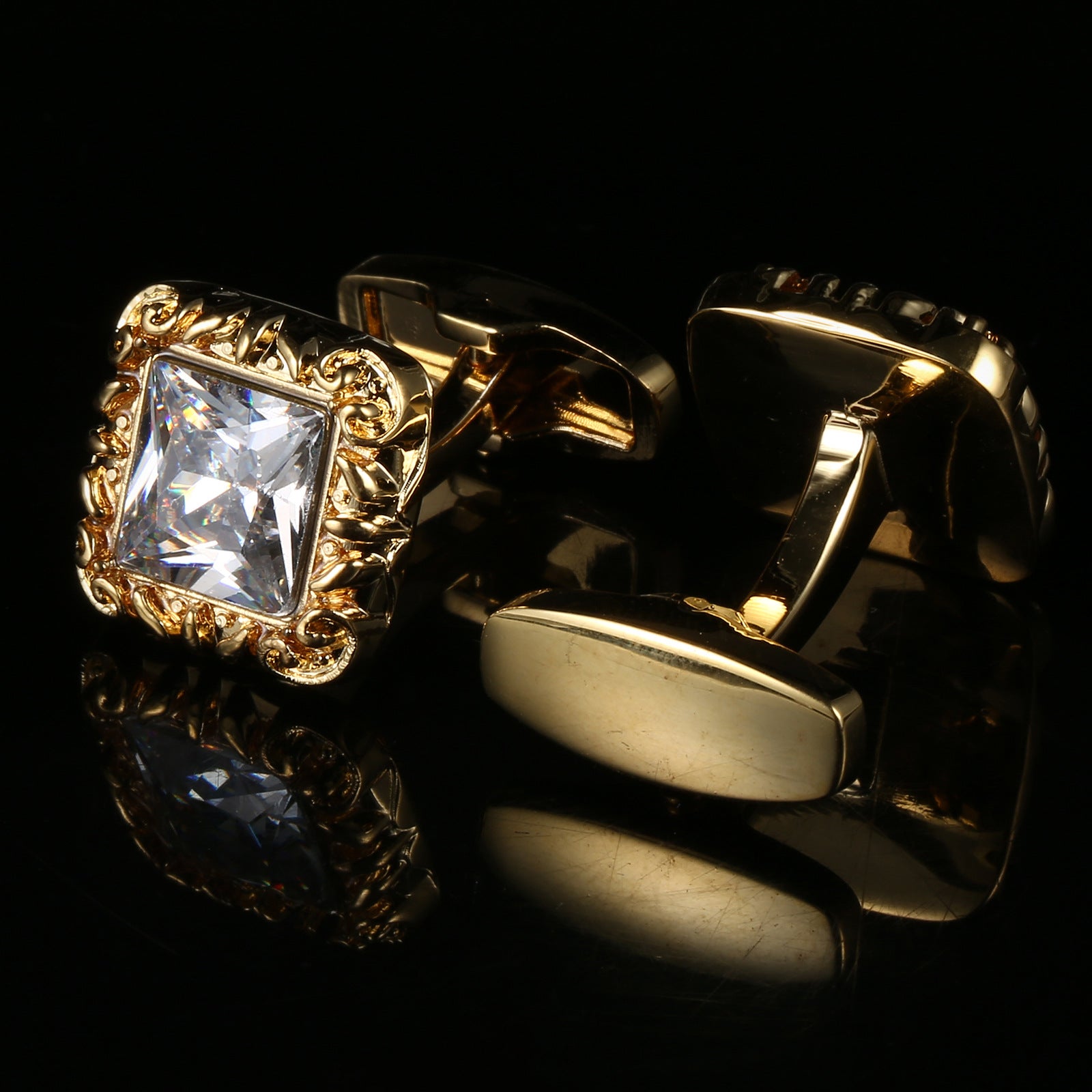 Luxury Large Zirconia French Cufflinks - www.tuxedoaction.com