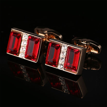 Red Crystal French Rose Gold Cufflinks - www.tuxedoaction.com