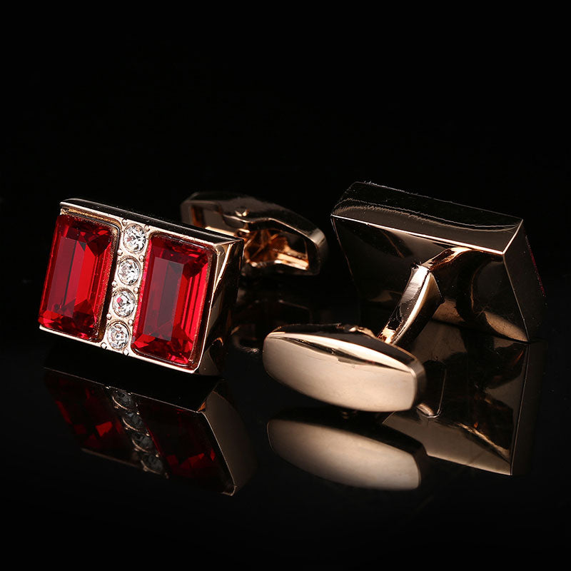 Red Crystal French Rose Gold Cufflinks - www.tuxedoaction.com