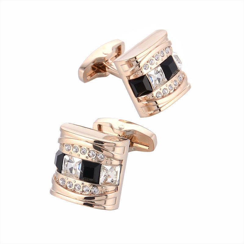 Rose Gold Black Gem Electroplated French Cufflinks - www.tuxedoaction.com