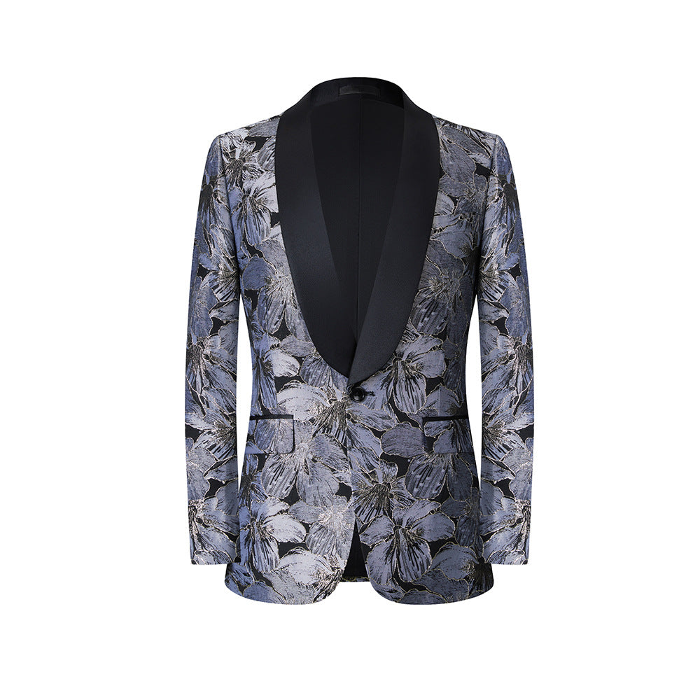 Silver floral print Black tuxedo