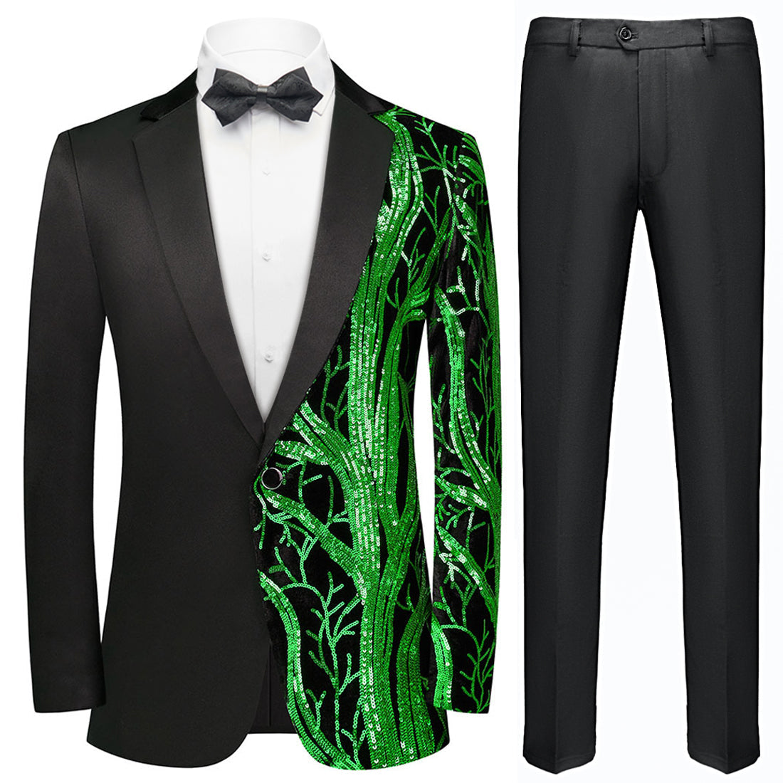 Green Shimmering Branches Black Tuxedo