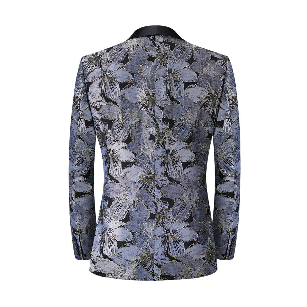 Silver floral print Black tuxedo back