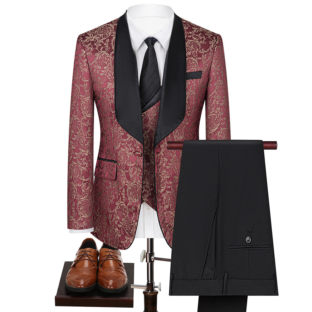 Gold Damask Burgundy Suit