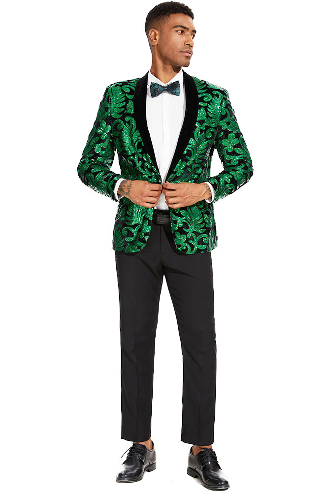 green sequin floral tuxedo - 2